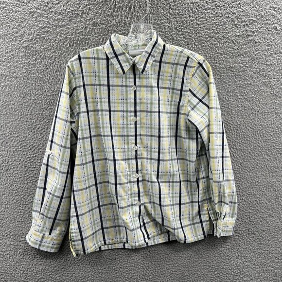 Alfred Dunner Womens Top 6 Petite White Yellow Plaid Button Front Shirt - Picture 1 of 11